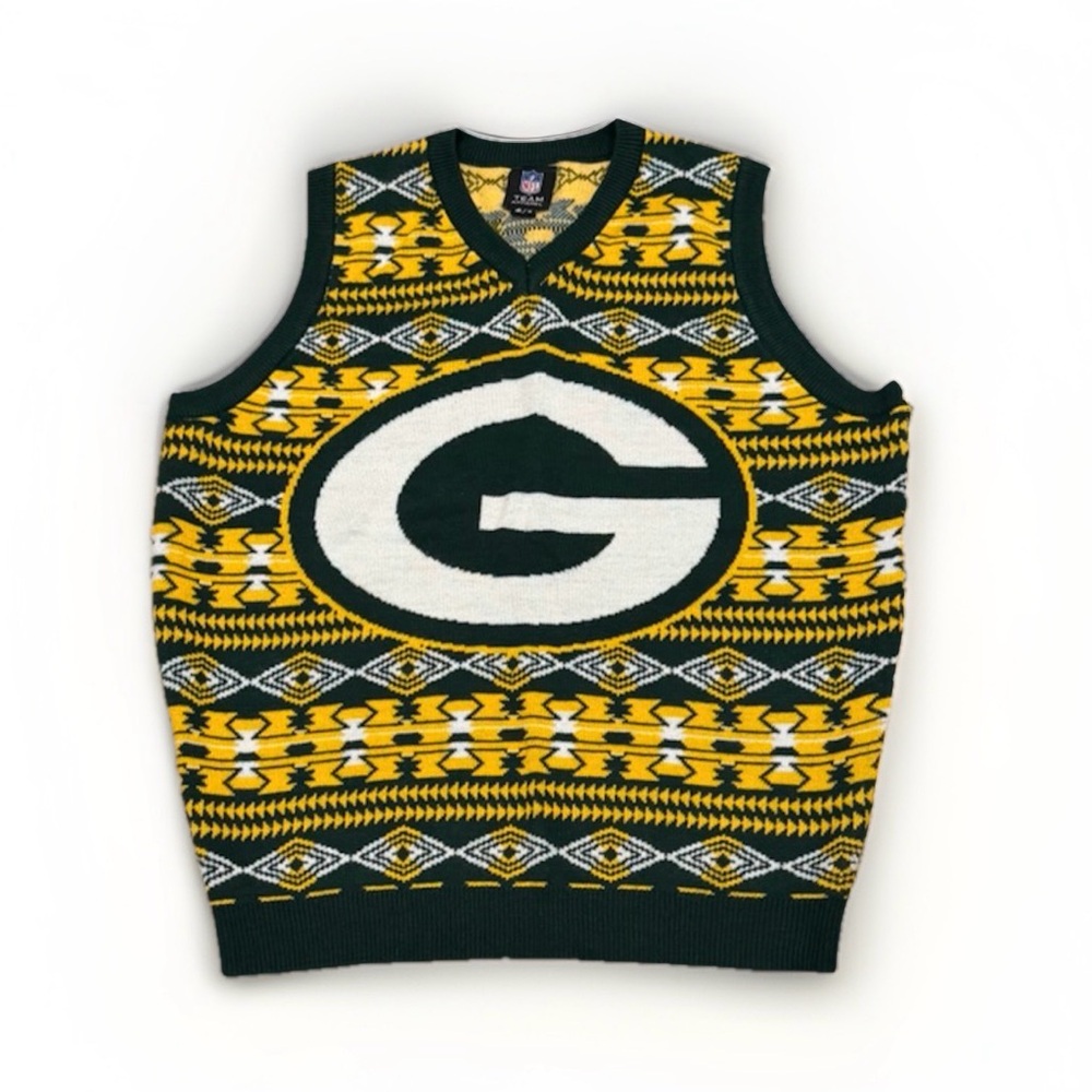 FOCO Green Bay Packers Ugly Sweater Vest Aztec Knit Men's M NFL Playoffs